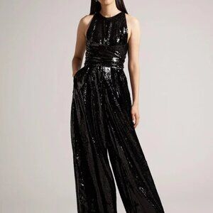Ted Baker Vivalee Wide Leg Sequin Jumpsuit In Black Women’s Size2 NWT $450
